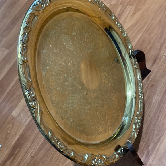 Vintage Floral Etched Brass Tray | Gold Tone Floral Tray | Etched Brass Tray - Picture 6 of 8